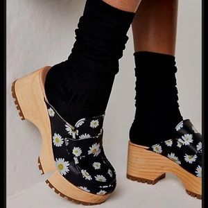 Free People Corbin Loafer Daisy Clogs Black with Wooden Sole